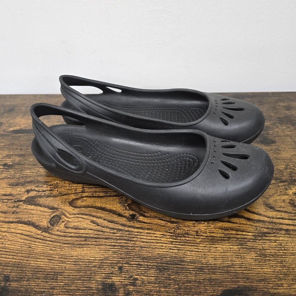 Crocs Thea Slingback Slip On Ballet Flat Sandals Shoes Womens Size 9 Black